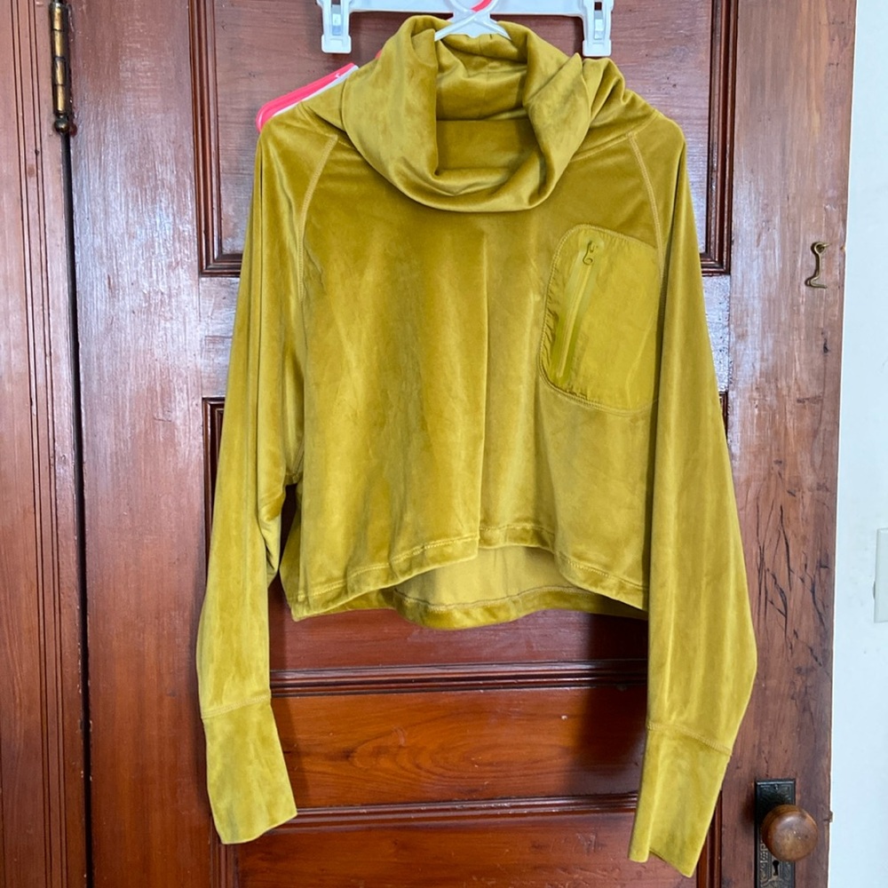 Free People Movement velvet chartreuse cowel neck sweatshirt